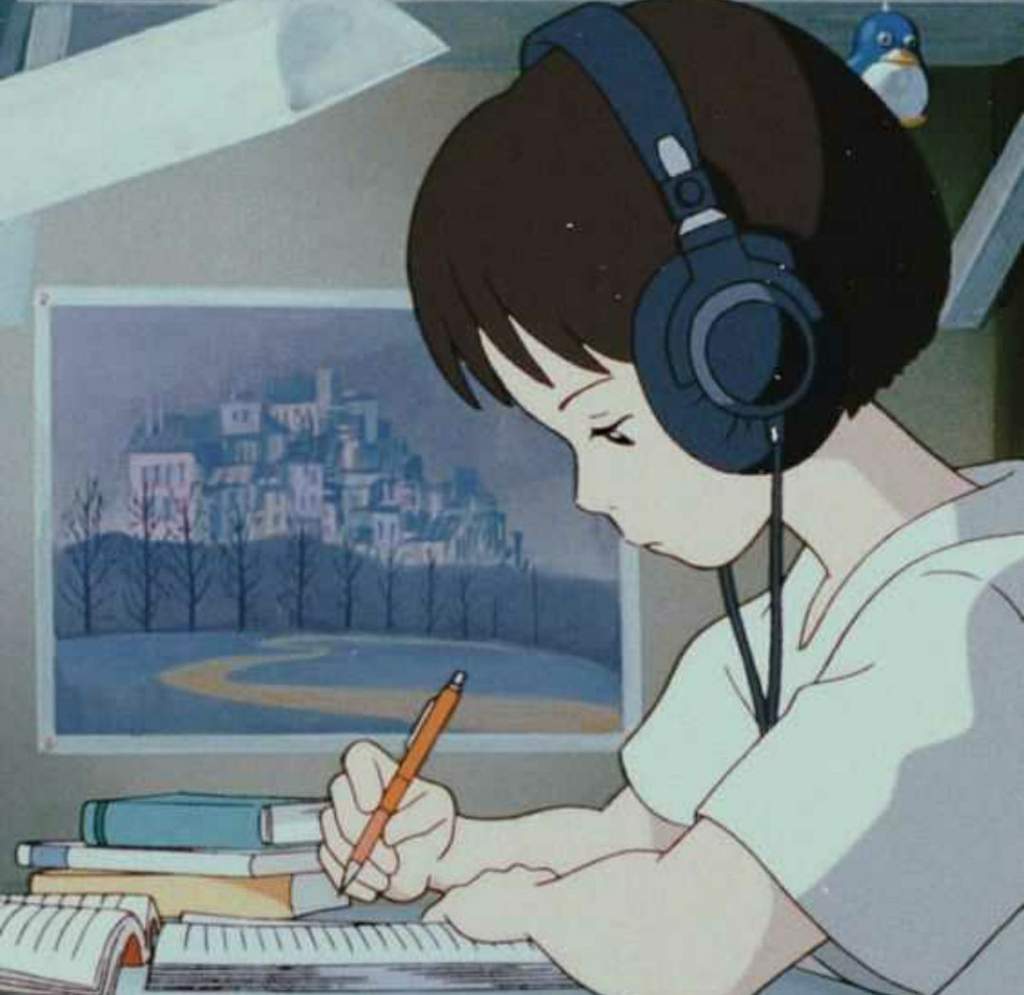 anime girl doing schoolwork