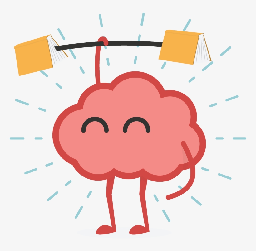 cartoon of brain holding a weight