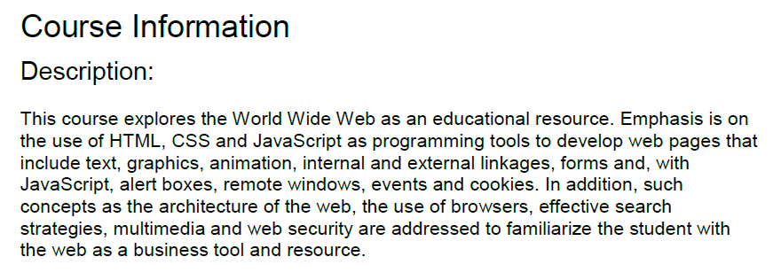 course info from syllabus