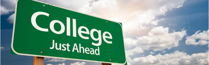 road sign reading College Just Ahead