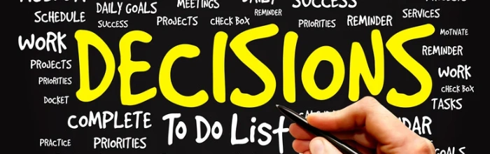 decision word cloud on a blackboard