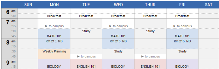 portion of a student's block schedule
